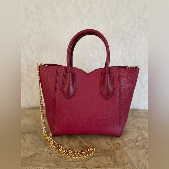MICHAEL KORS cranberry hard pebble leather crossbody Small satchel tote - Picture 4 of 6